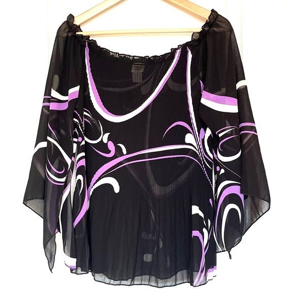 VTG C.O.C. USA Micro Pleated Striped Plisse Top Black Purple, XL Avant Garde Y2K - Picture 2 of 13